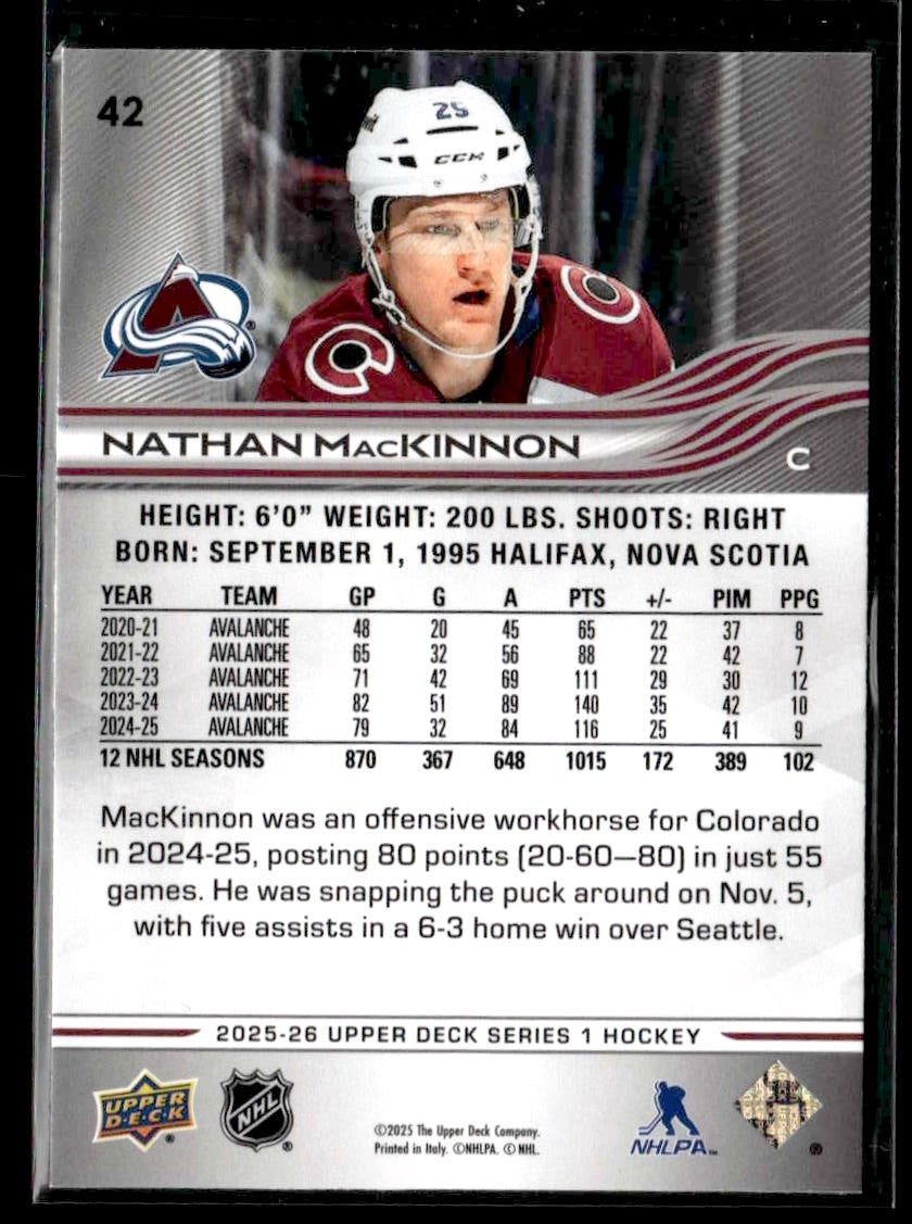 2025-26 Upper Deck #42 Nathan MacKinnon