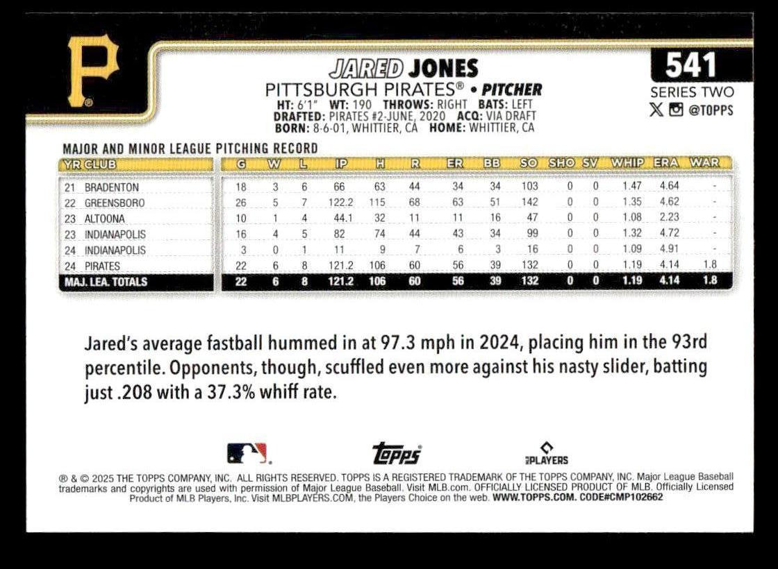 2025 Topps #541 Jared Jones