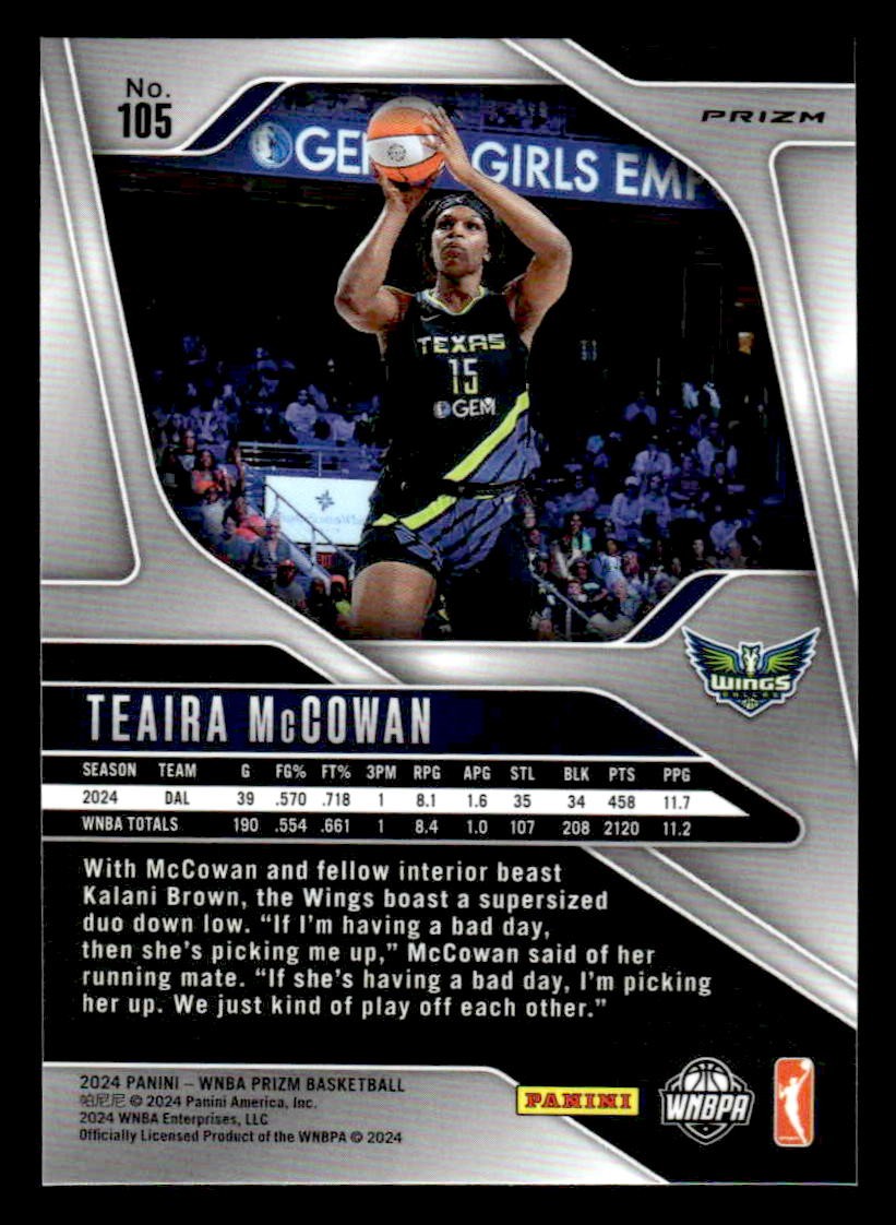 2024 Panini Prizm WNBA #105 Teaira McCowan Green Prizms