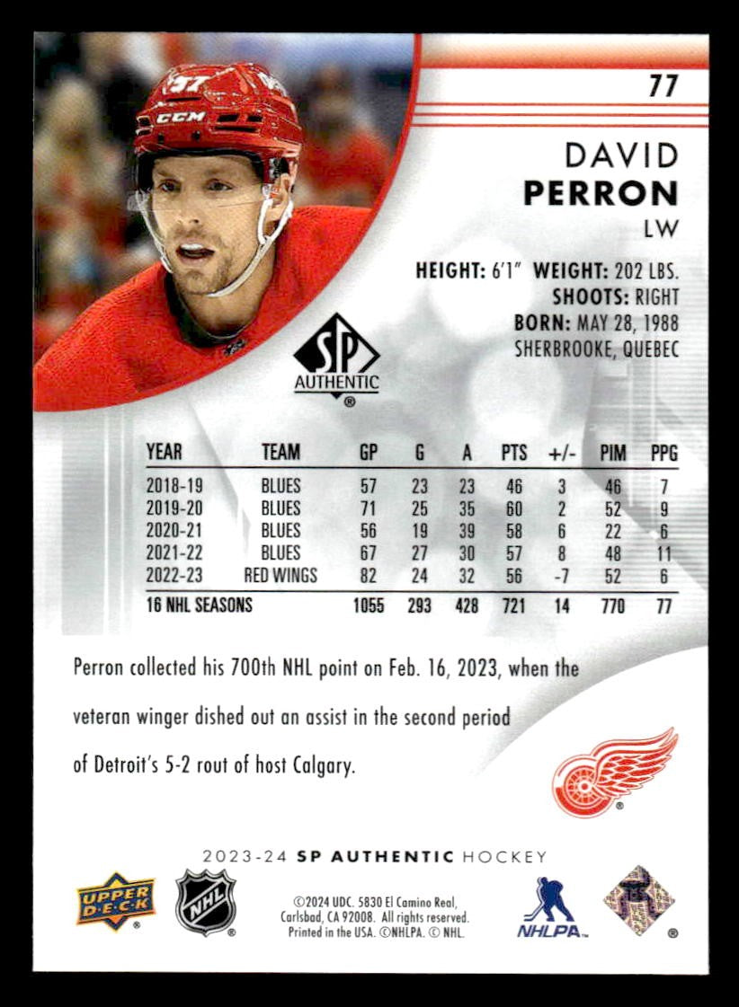 2023-24 SP Authentic #77 David Perron