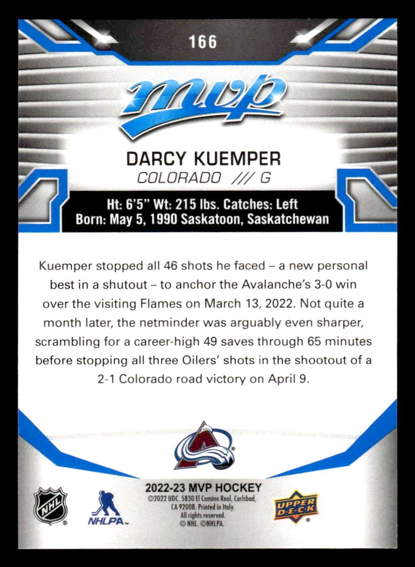 2022-23 Upper Deck MVP #166 Darcy Kuemper Blue Script
