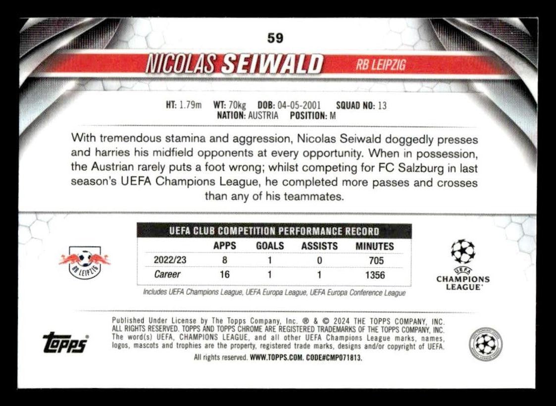 2023-24 Topps Chrome UEFA Club Competitions #59 Nicolas Seiwald