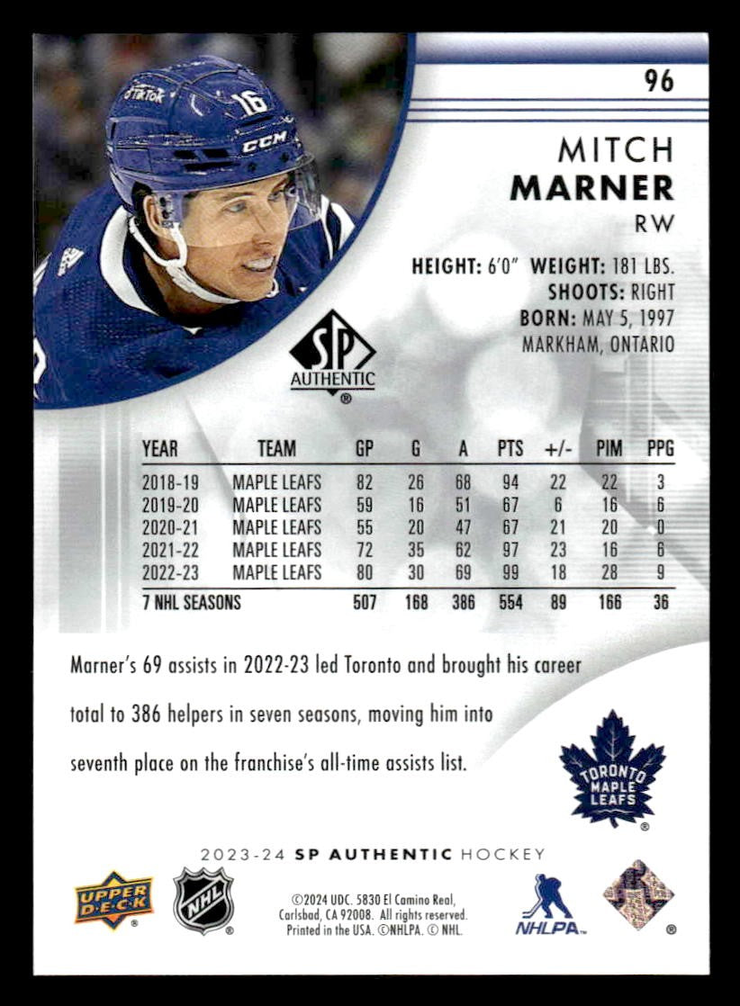2023-24 SP Authentic #96 Mitch Marner
