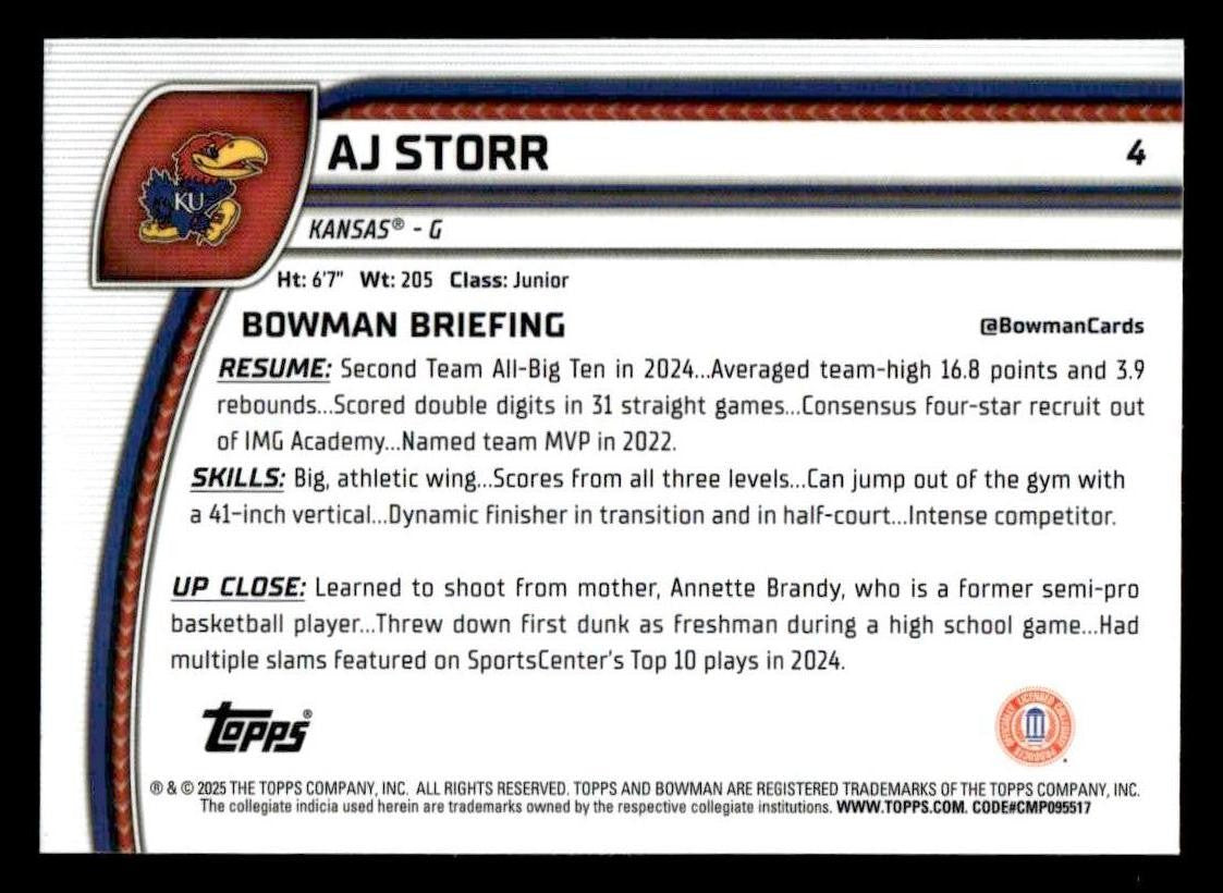 2024-25 Bowman University Chrome #4 AJ Storr
