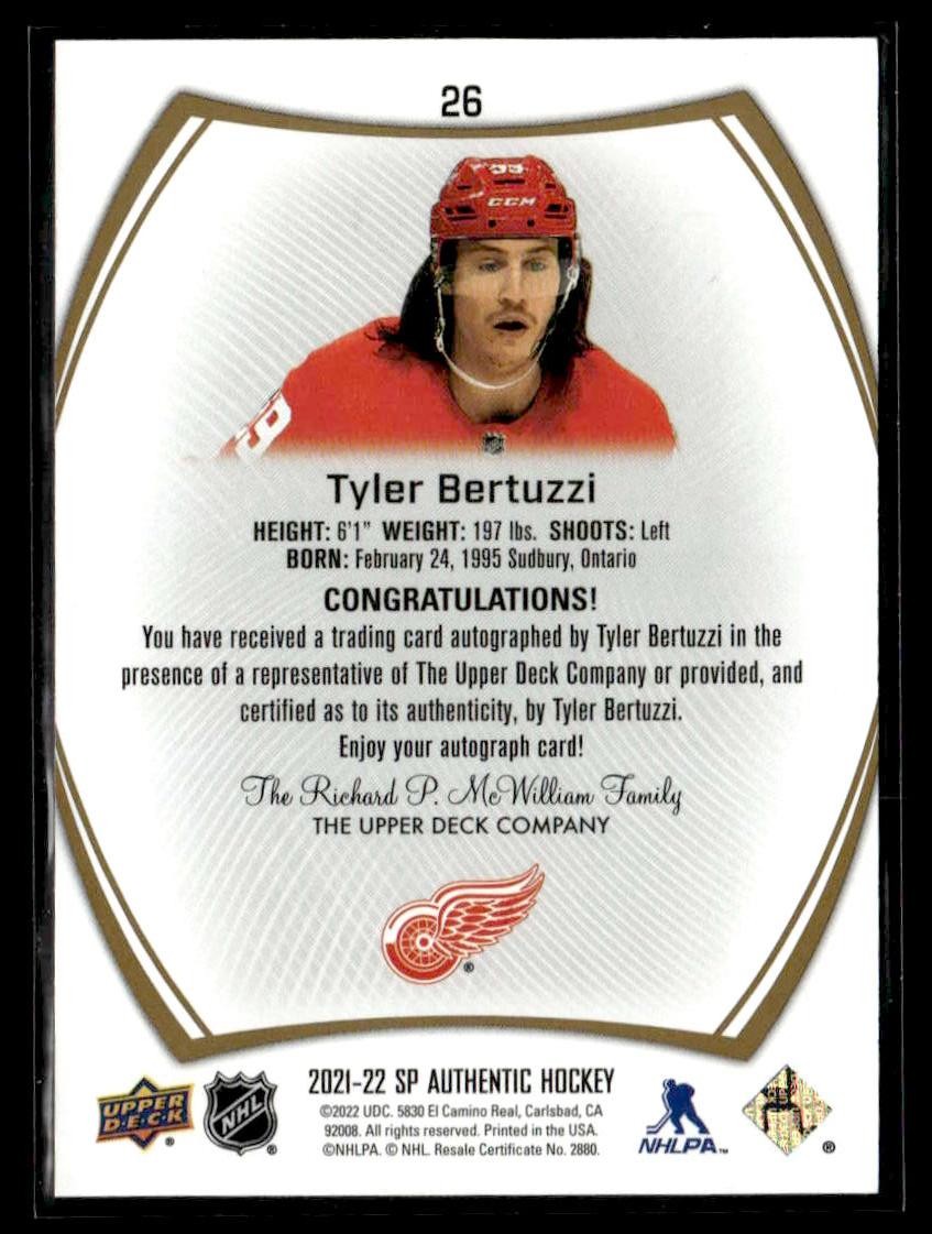 2021-22 SP Authentic #26 Tyler Bertuzzi Limited Autographs
