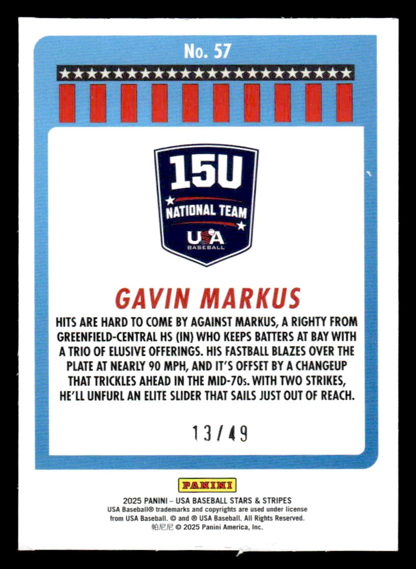 2025 Panini Stars and Stripes USA Baseball #57 Gavin Markus Mojo #/49