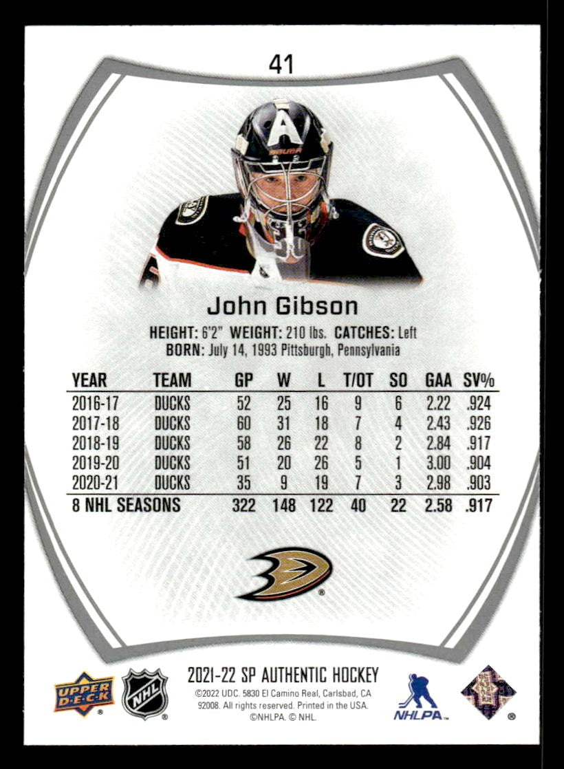 2021-22 SP Authentic #41 John Gibson
