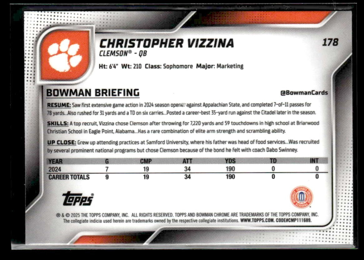2025 Bowman University Chrome #178 Christopher Vizzina