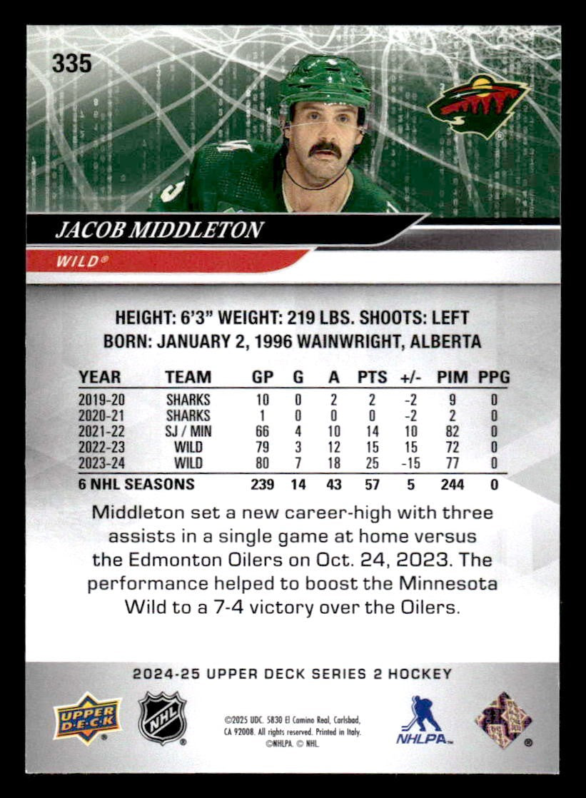 2024-25 Upper Deck #335 Jacob Middleton
