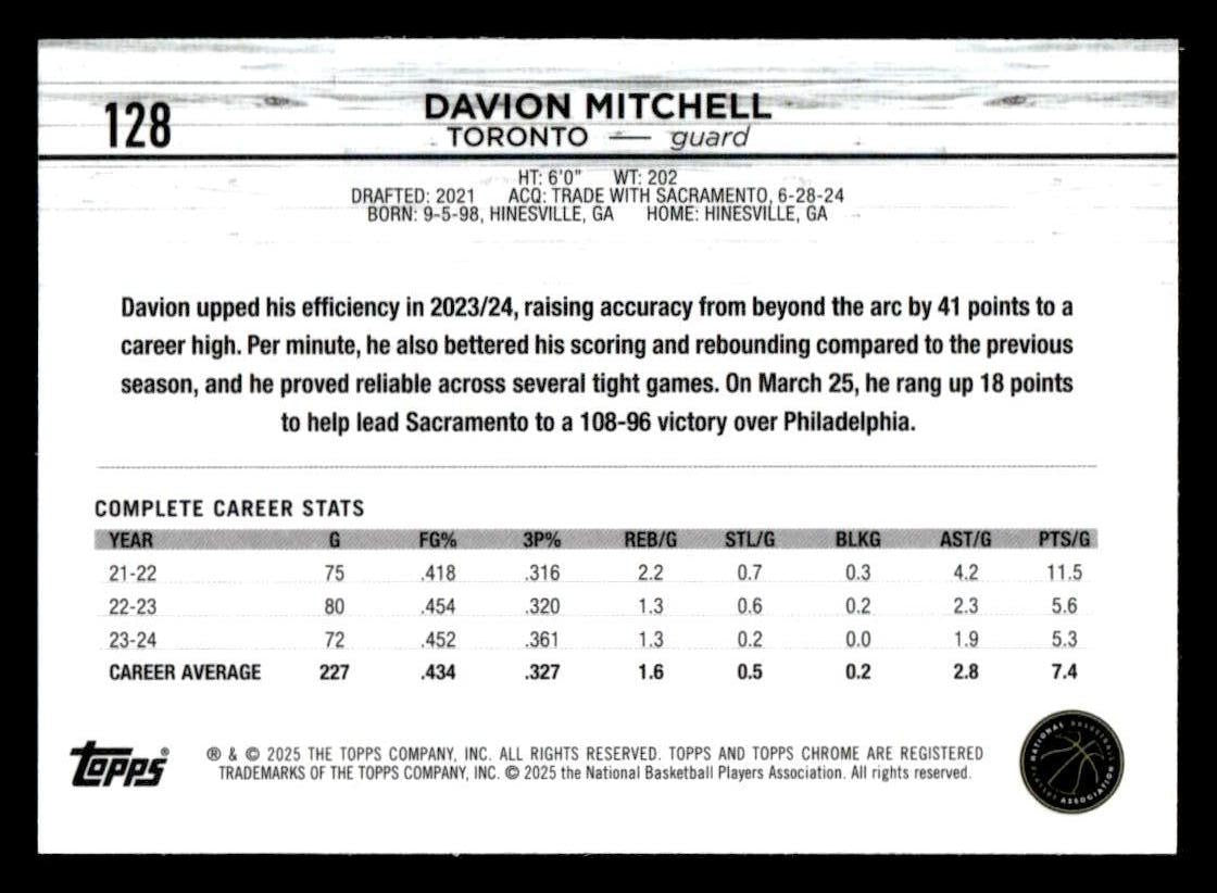 2024-25 Topps Chrome Sapphire #128 Davion Mitchell