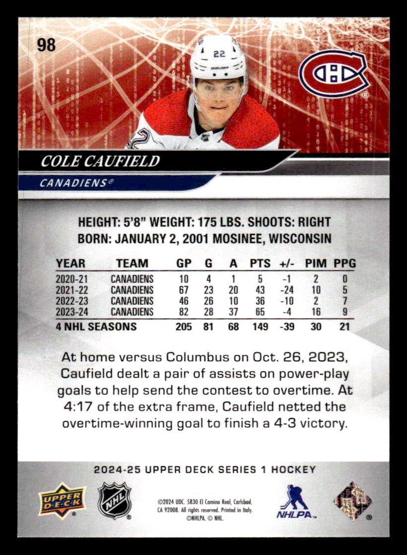 2024-25 Upper Deck #98 Cole Caufield