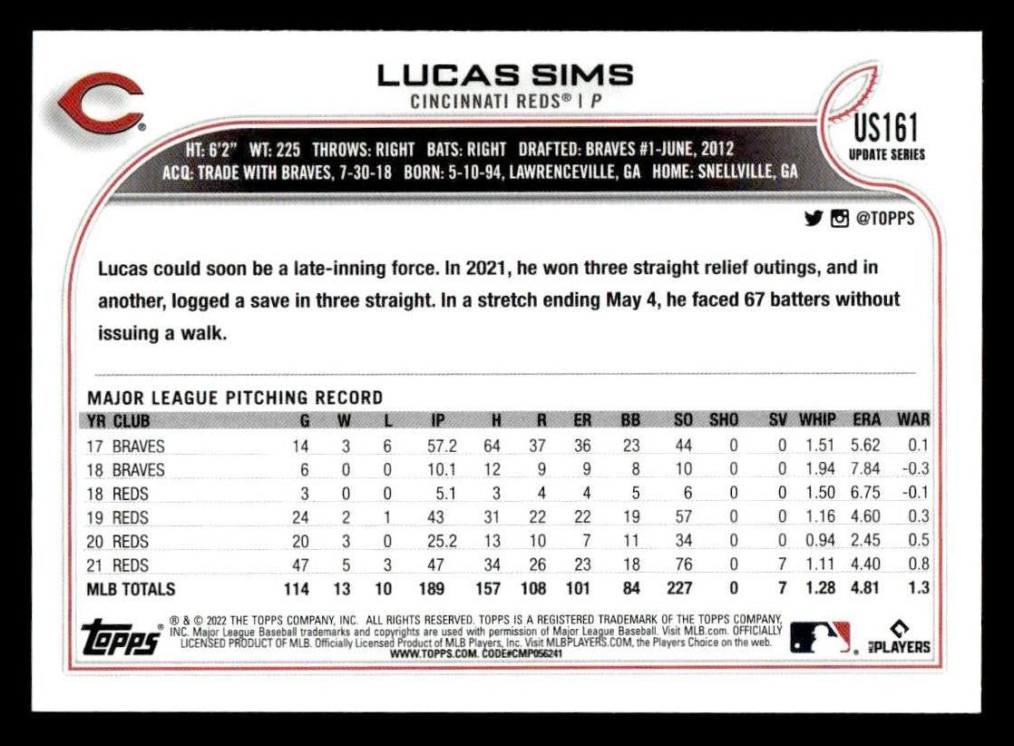 2022 Topps Update #US161 Lucas Sims
