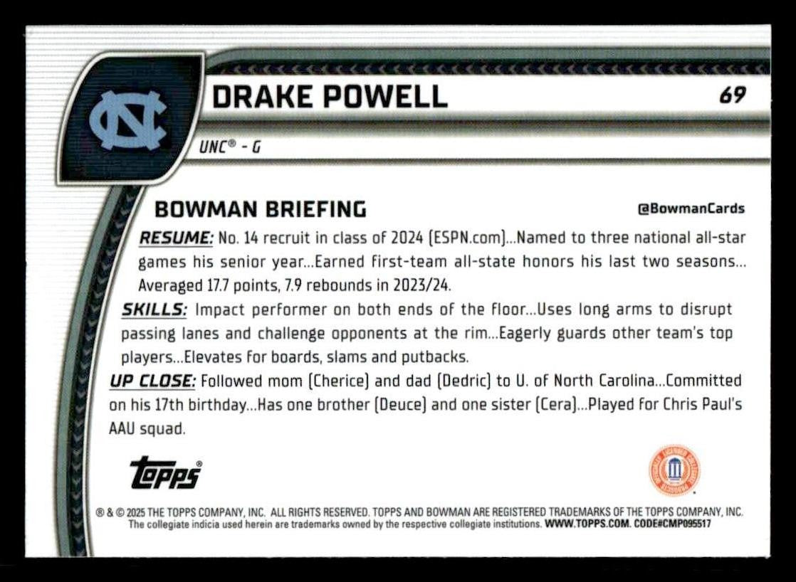 2024-25 Bowman University Chrome #69 Drake Powell
