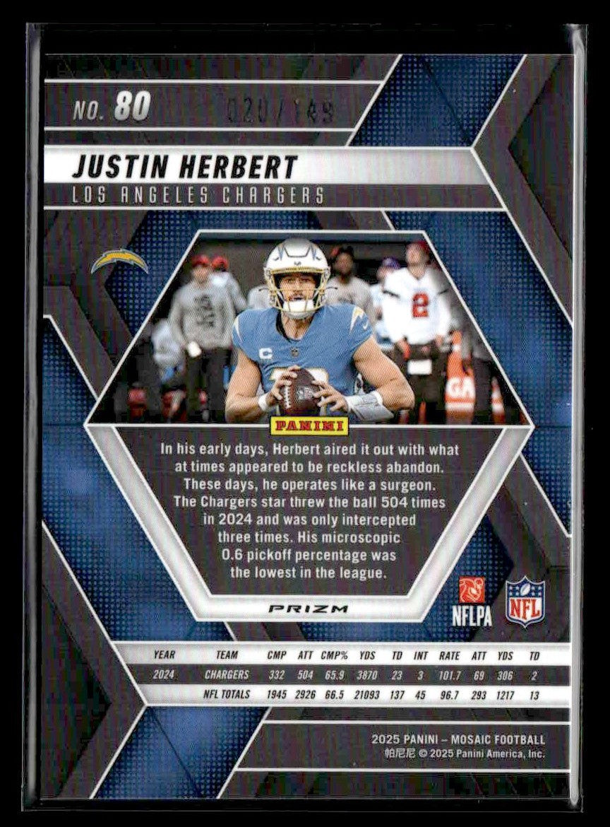 2025 Panini Mosaic #80 Justin Herbert Silver Knight #/149