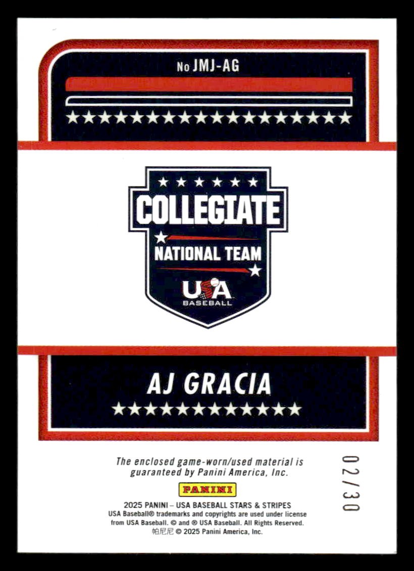 2025 Panini Stars and Stripes #JMJ-AG AJ Gracia Jumbo Material Jerseys - #/30