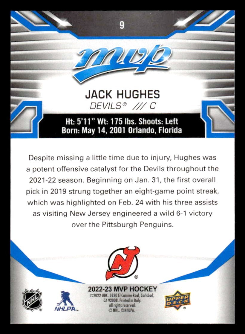2022-23 Upper Deck MVP #9 Jack Hughes Blue Script