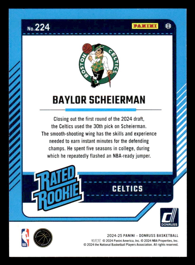 2024-25 Donruss #224 Baylor Scheierman Holo Green Laser