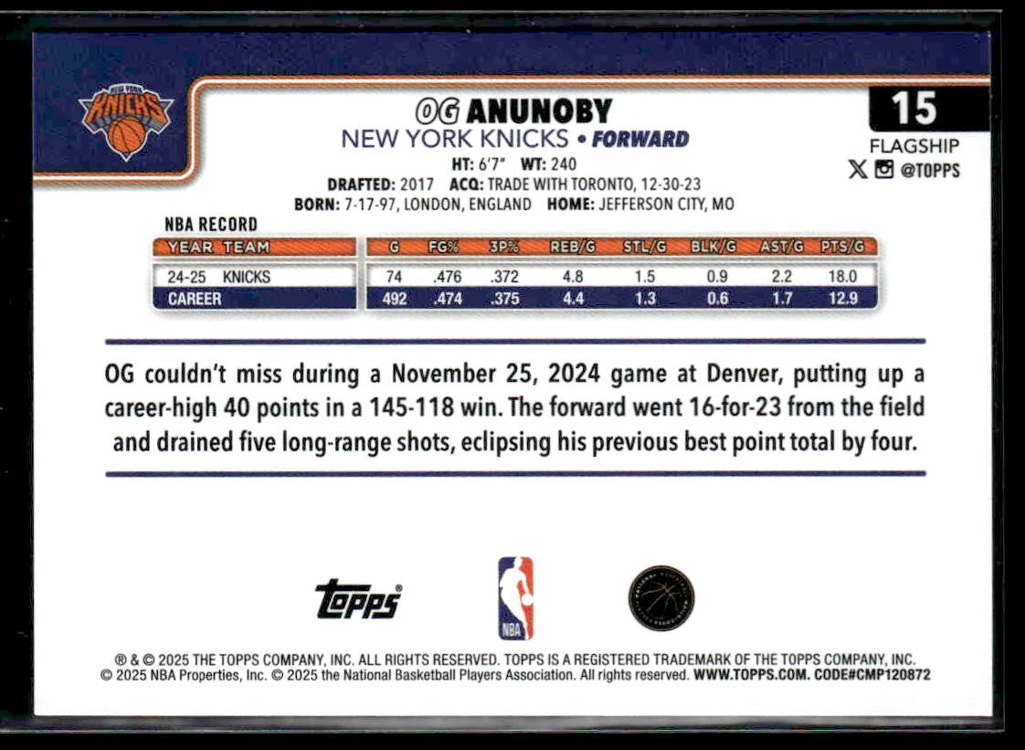 2025-26 Topps #15 OG Anunoby