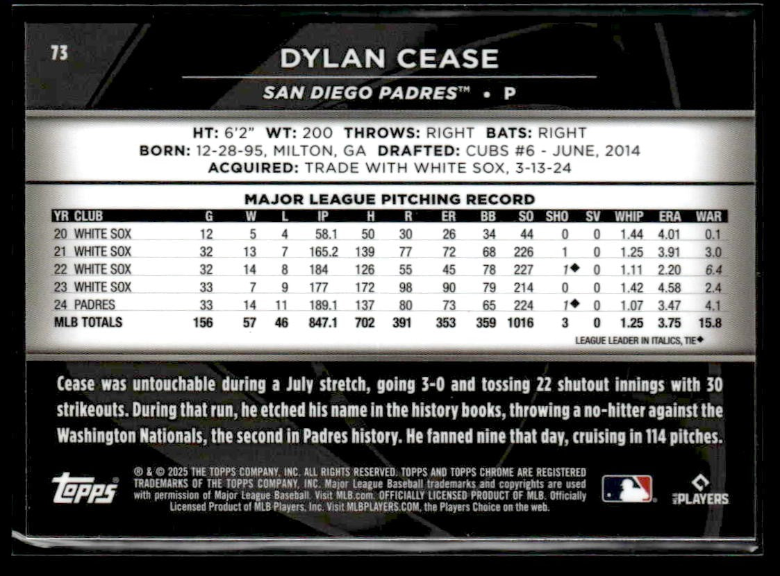 2025 Topps Chrome Black #73 Dylan Cease