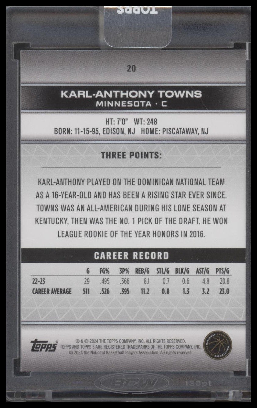 2023-24 Topps 3 #20 Karl-Anthony Towns Bronze #/25