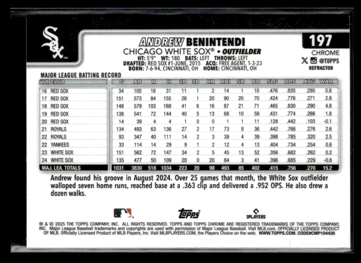 2025 Topps Chrome #197 Andrew Benintendi Refractors