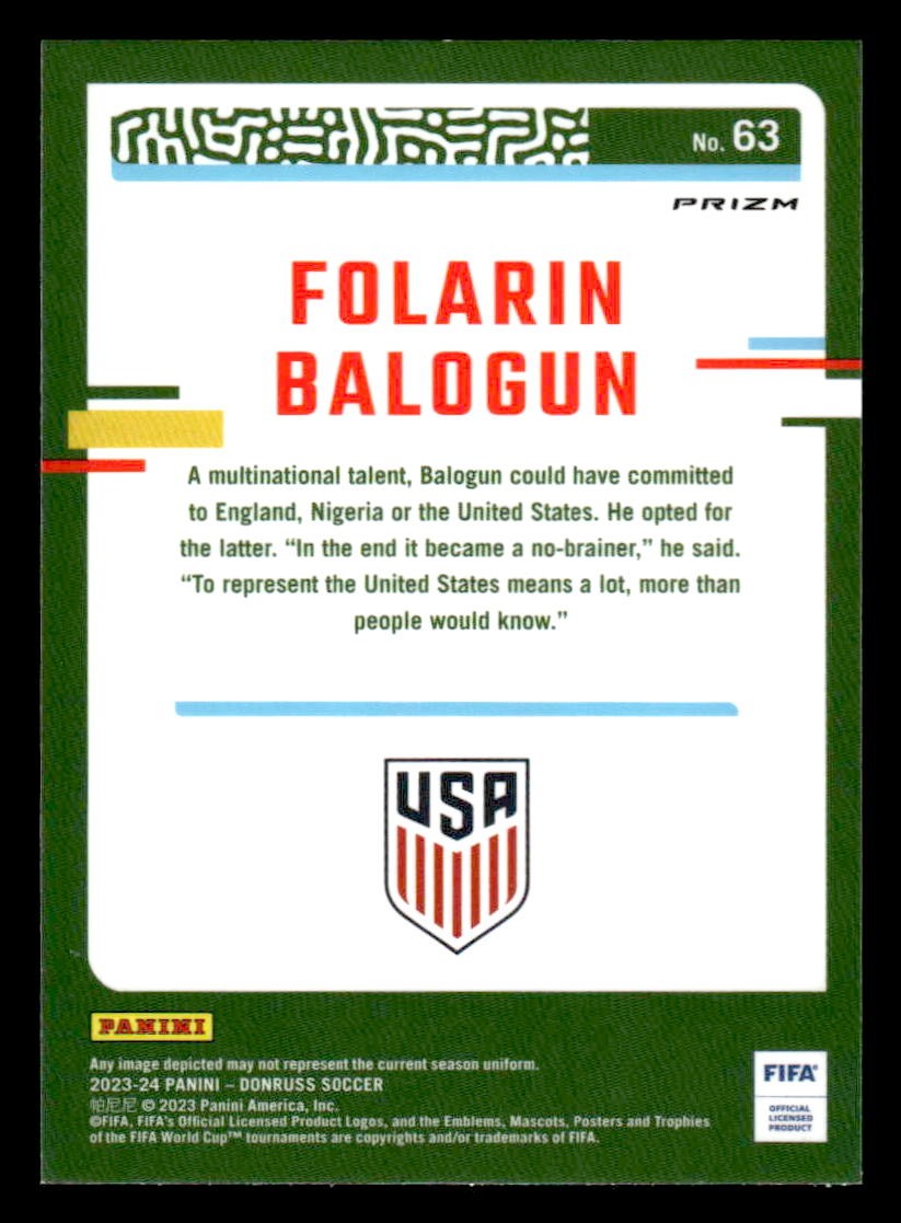 2023-24 Donruss #63 Folarin Balogun Optic Argyle
