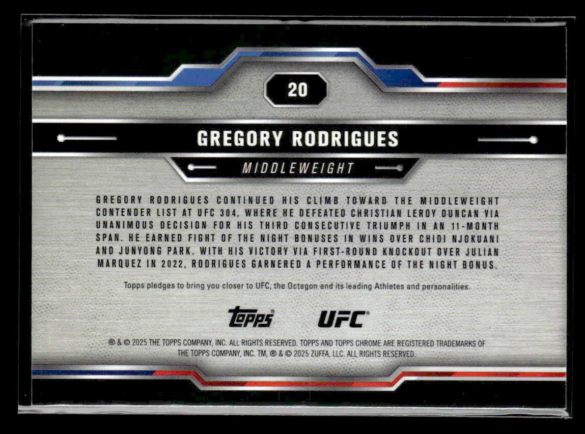 2025 Topps Chrome UFC #20 Gregory Rodrigues Purple Refractor