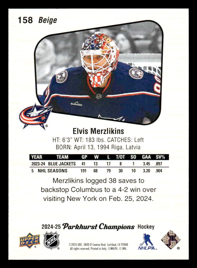 2024-25 Parkhurst Champions #158 Elvis Merzlikins