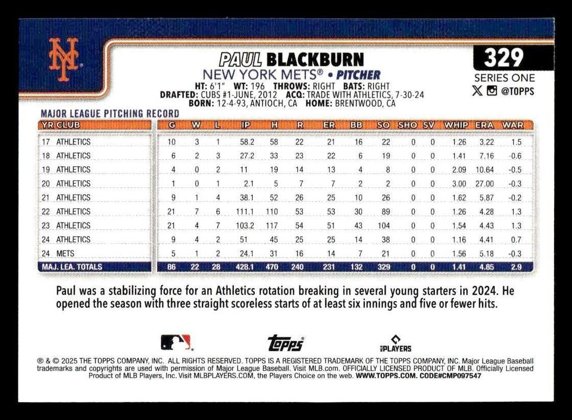 2025 Topps #329 Paul Blackburn