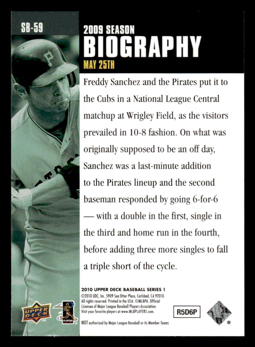 2010 Upper Deck #SB-59 Freddy Sanchez Season Biography