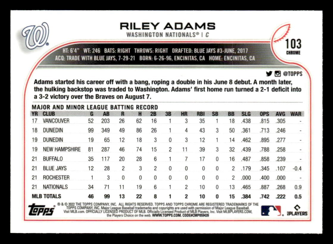 2022 Topps Chrome Sonic #103 Riley Adams