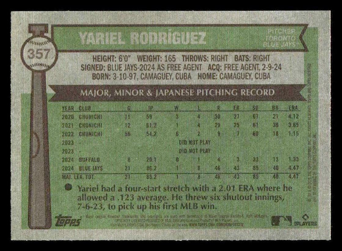 2025 Topps Heritage #357 Yariel Rodríguez