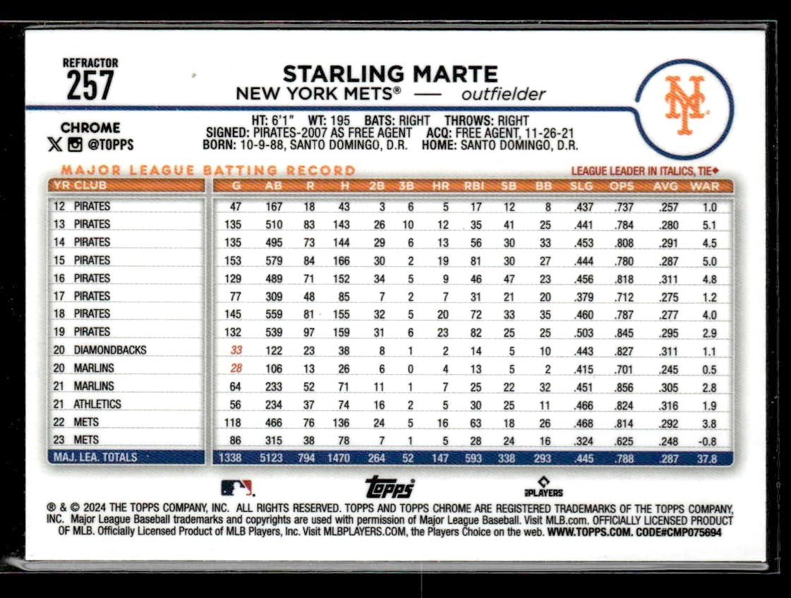 2024 Topps Chrome #257 Starling Marte Refractors