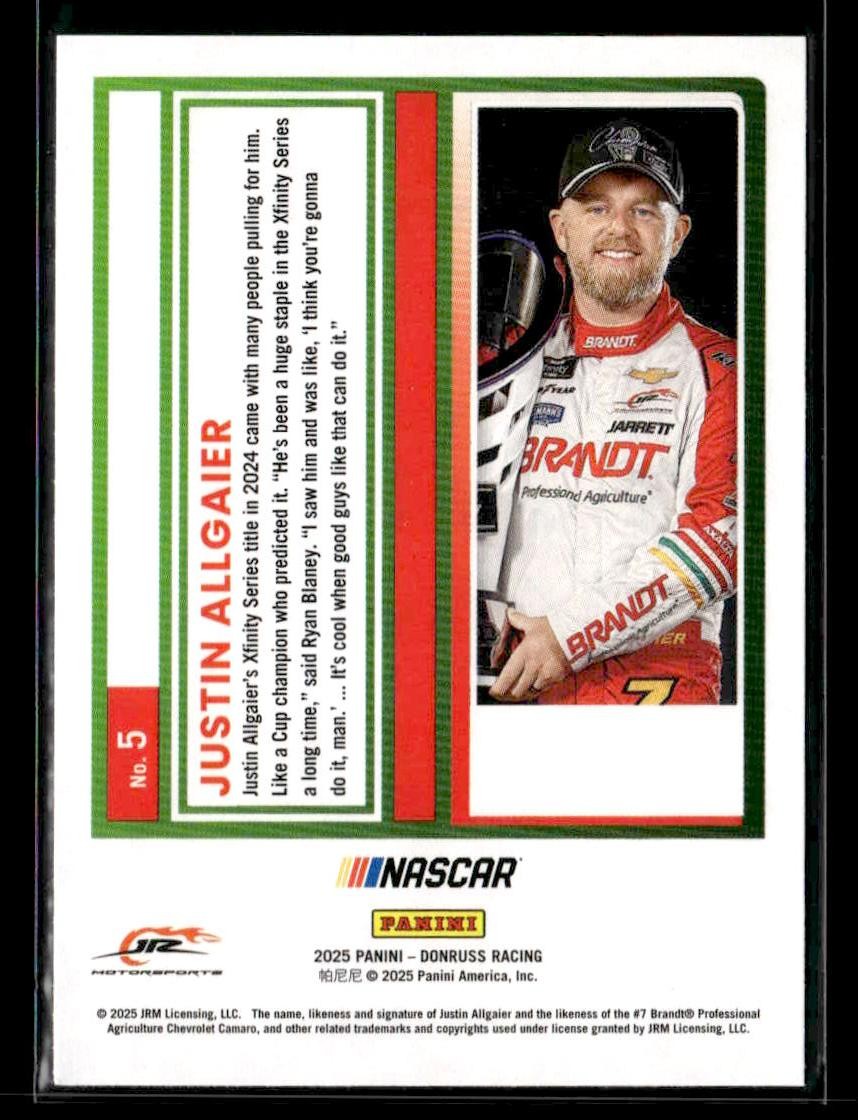 2025 Donruss #5 Justin Allgaier Red and Blue