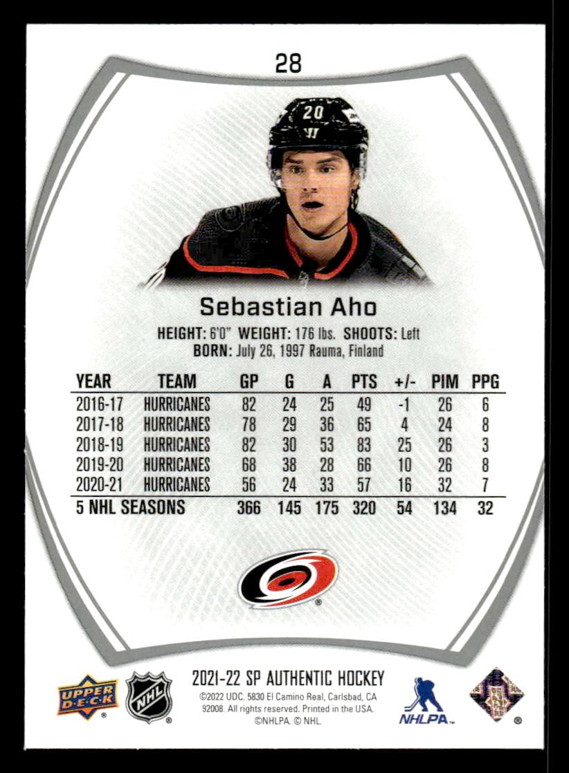 2021-22 SP Authentic #28 Sebastian Aho