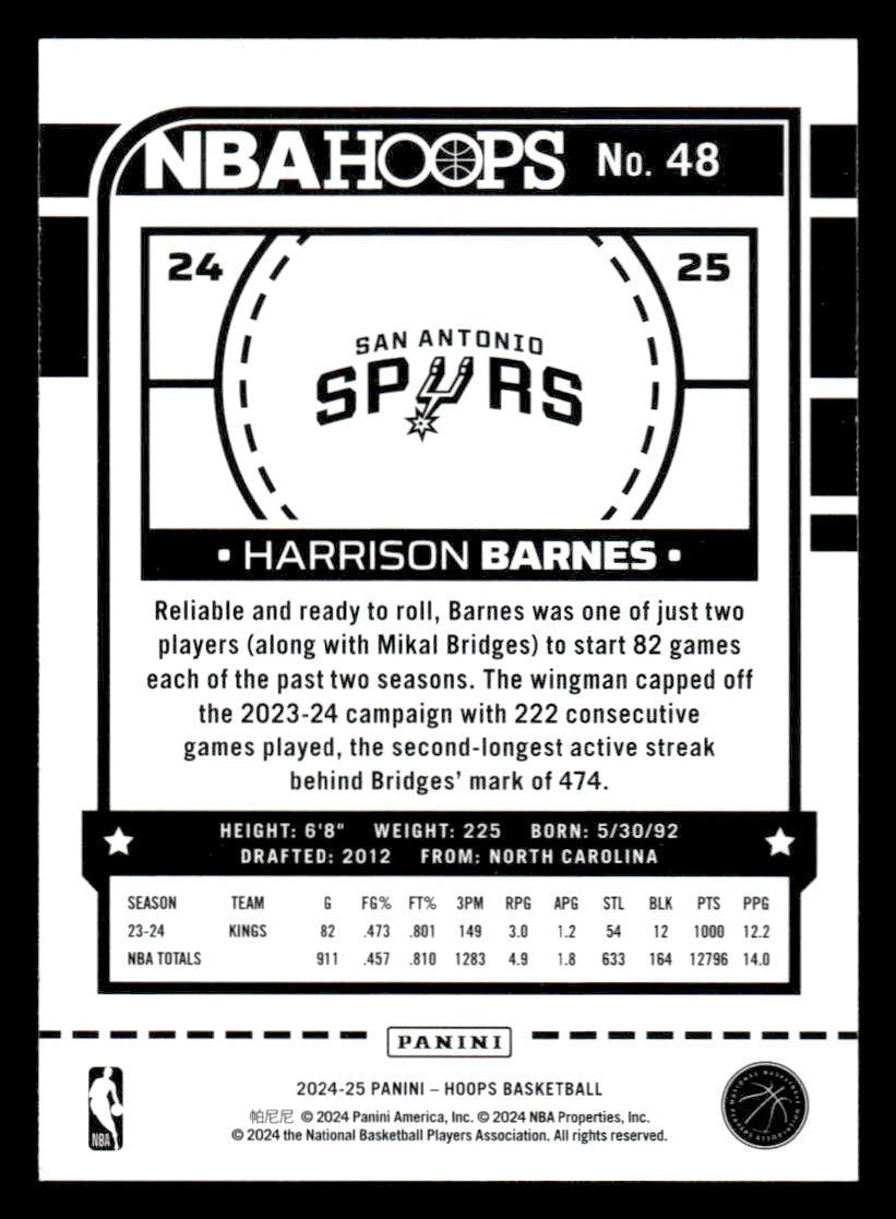2024-25 Hoops #48 Harrison Barnes Teal Explosion
