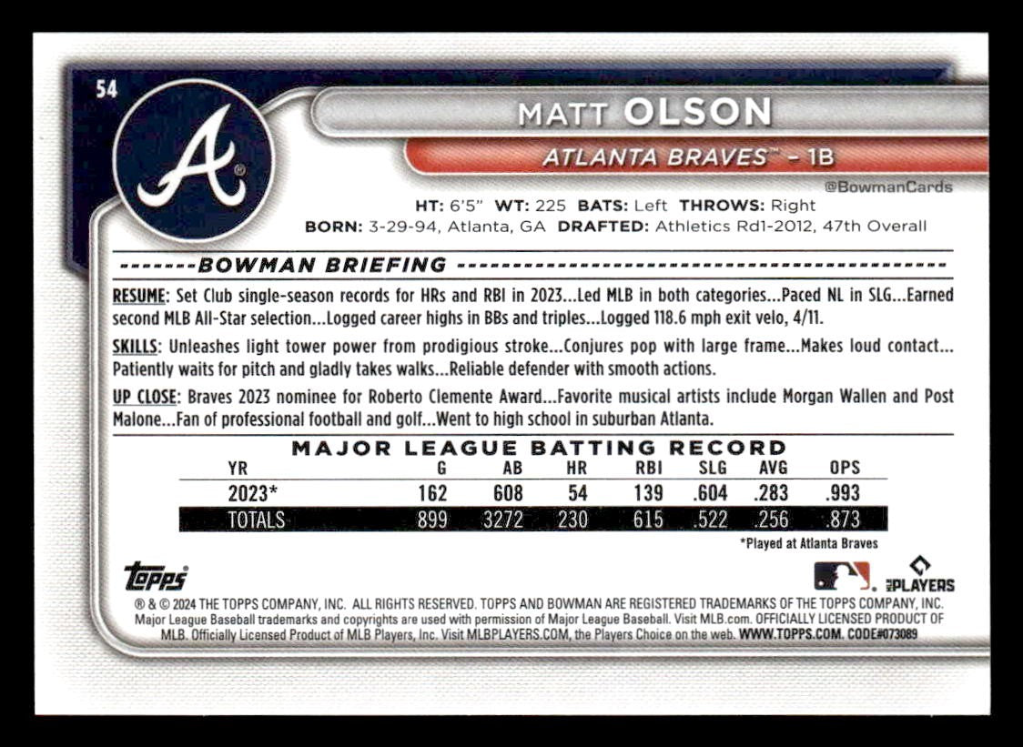 2024 Bowman #54 Matt Olson