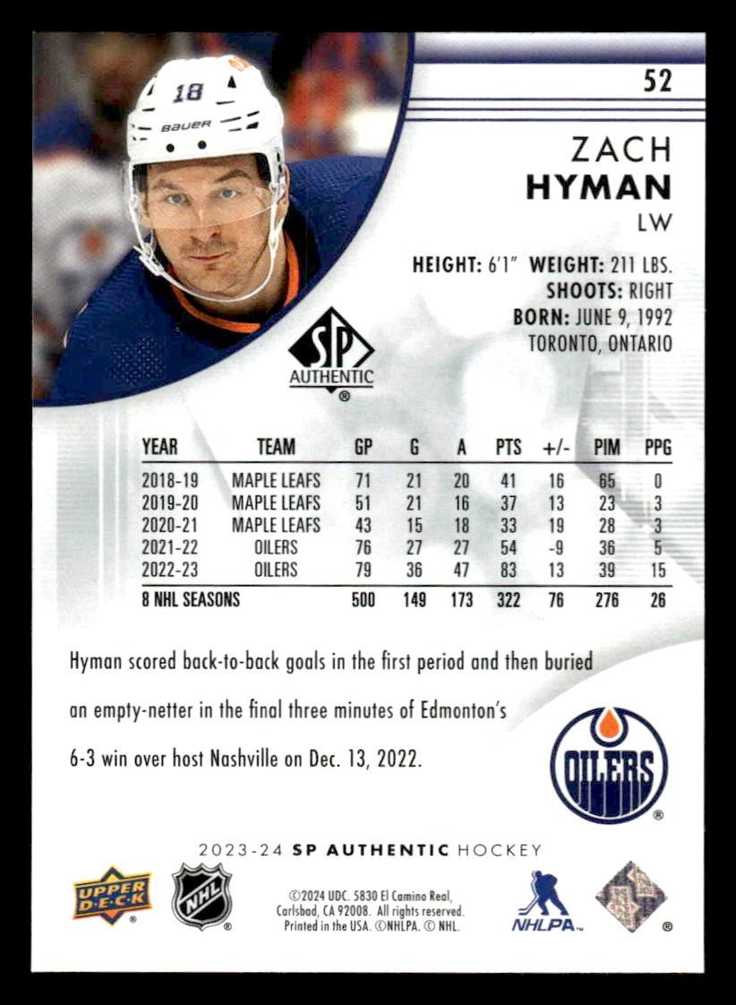 2023-24 SP Authentic #52 Zach Hyman