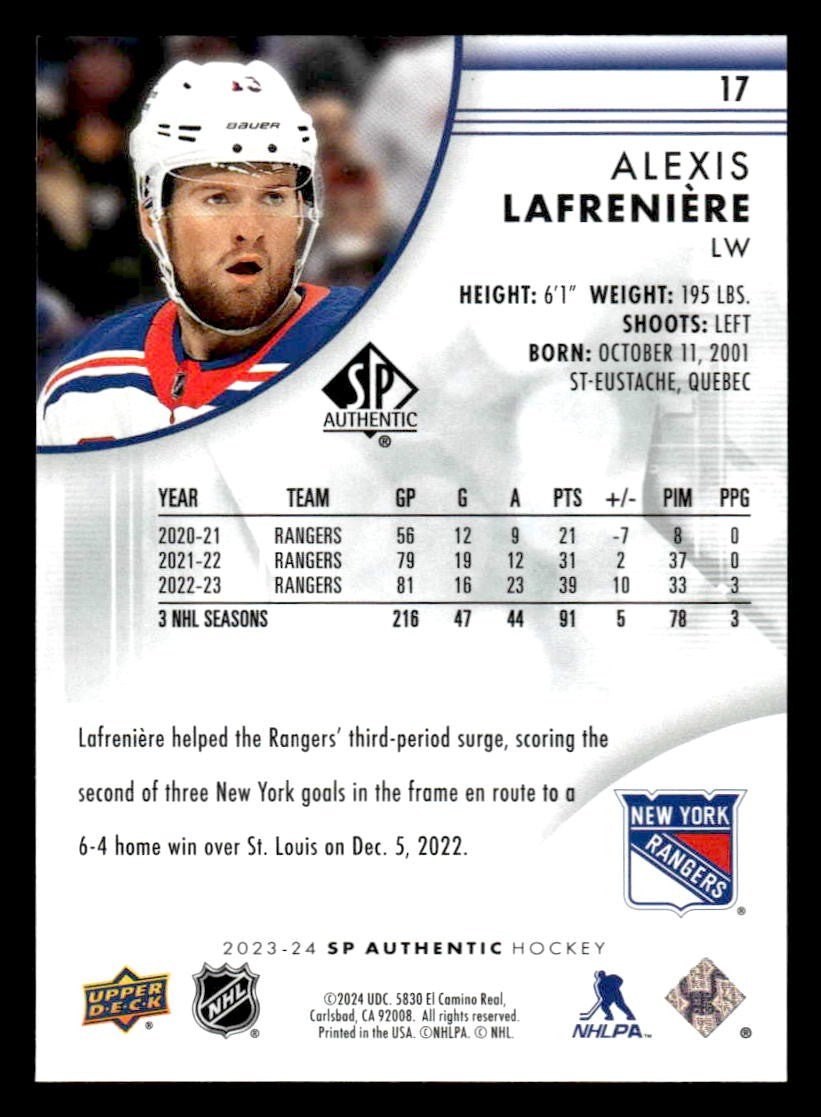 2023-24 SP Authentic #17 Alexis Lafreniere