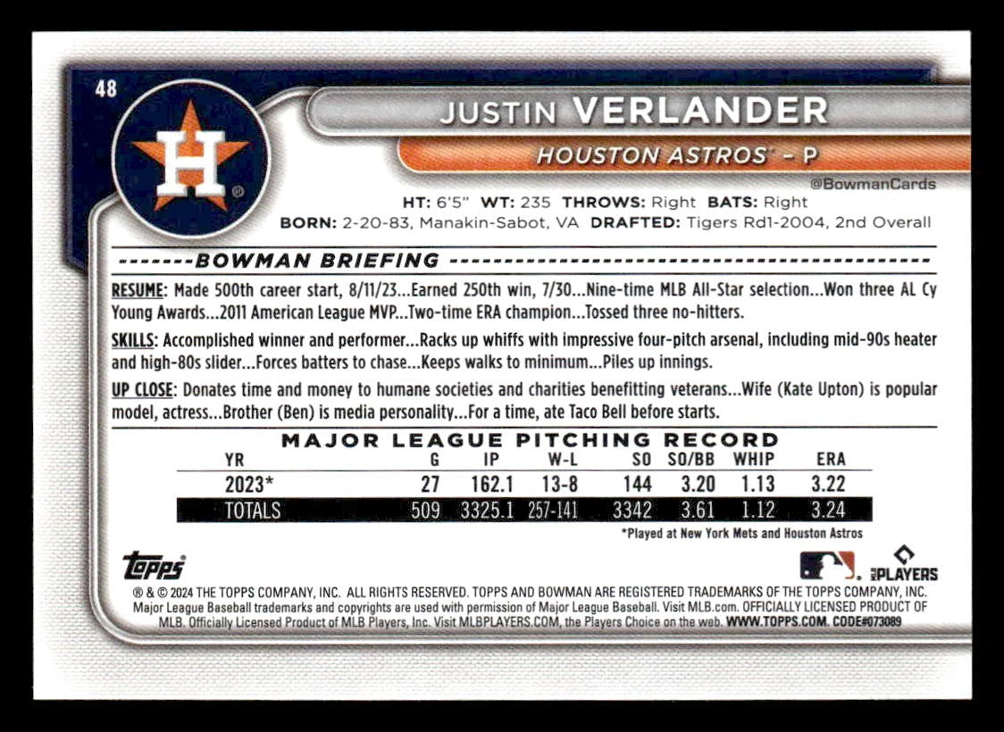 2024 Bowman #48 Justin Verlander