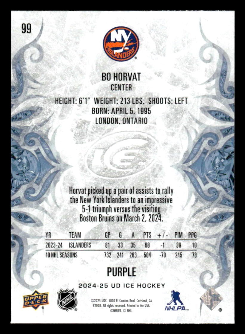 2024-25 Upper Deck Ice #99 Bo Horvat Purple