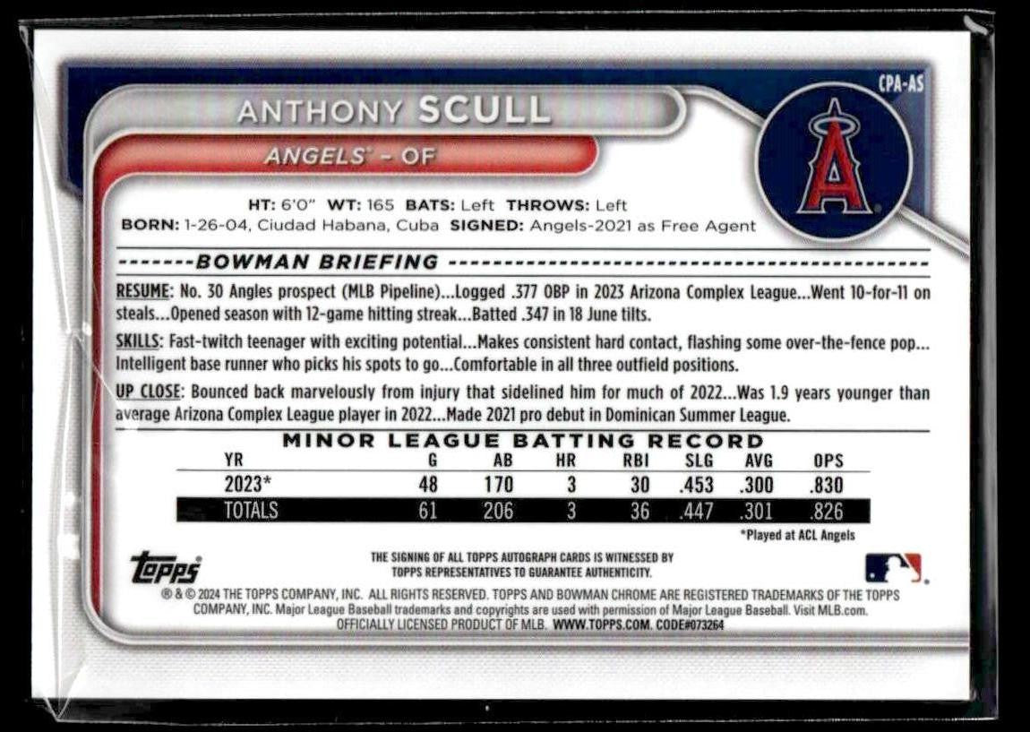 2024 Bowman #CPA-AS Anthony Scull Chrome Prospects Autographs