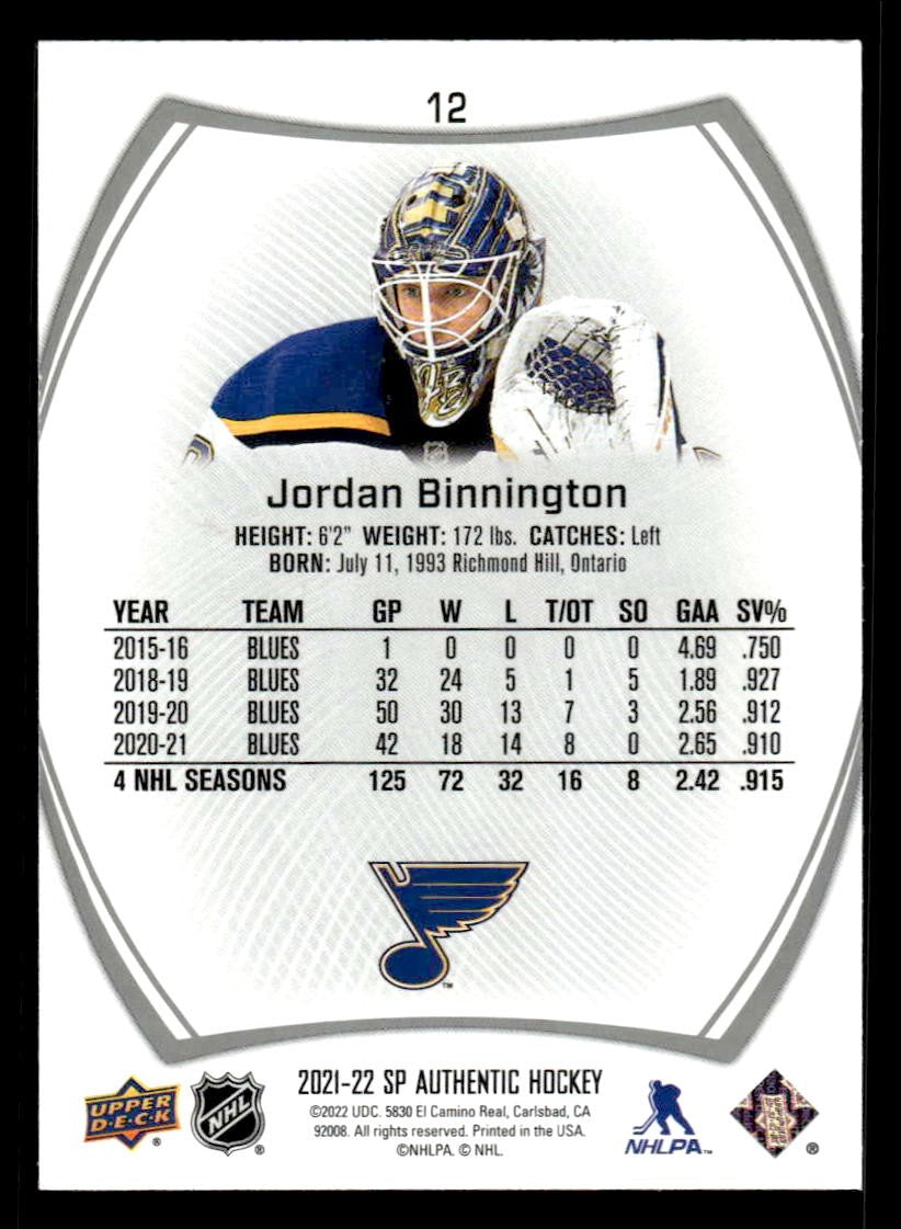 2021-22 SP #12 Jordan Binnington
