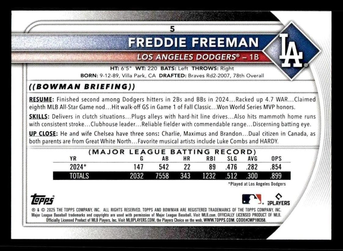 2025 Bowman #5 Freddie Freeman