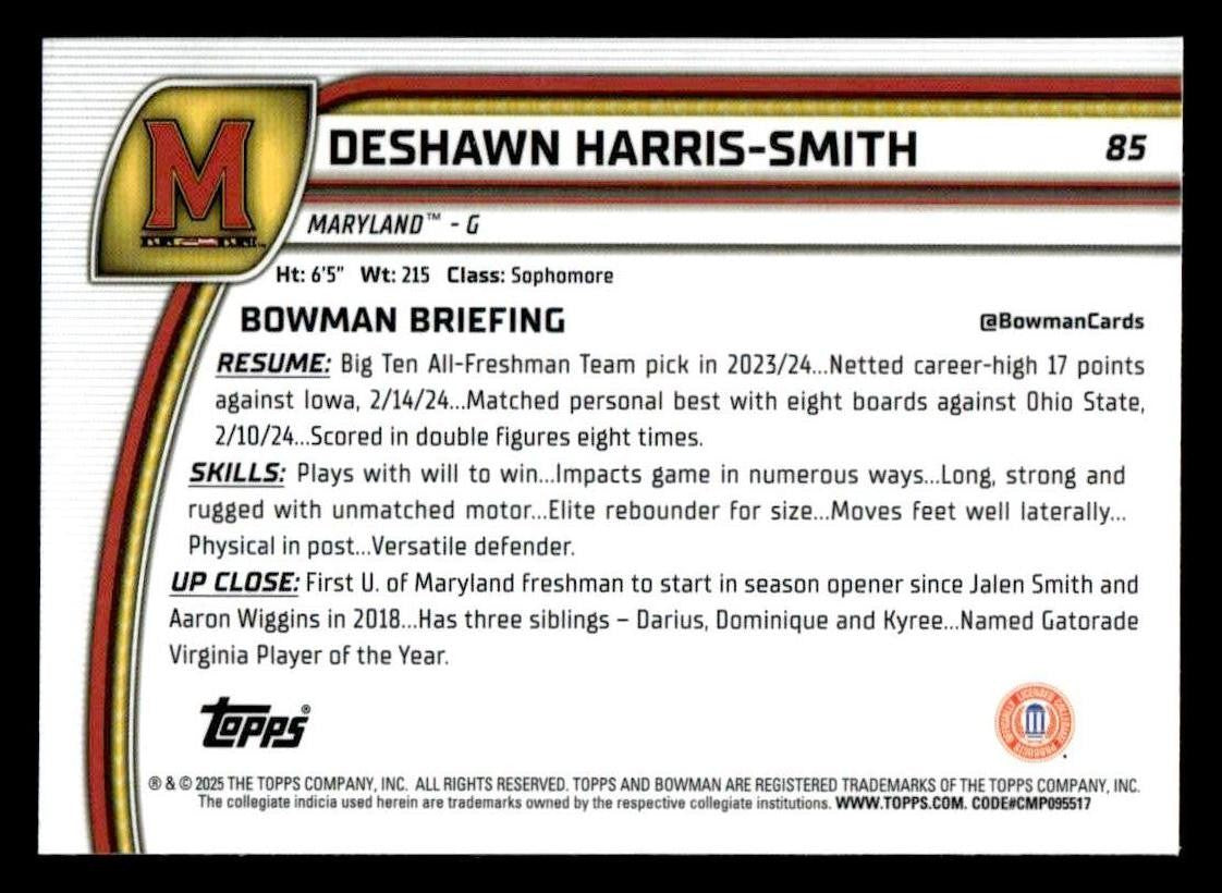 2024-25 Bowman University Chrome #85 DeShawn Harris-Smith