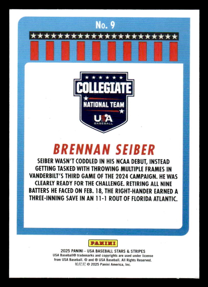 2025 Panini Stars and Stripes USA Baseball #9 Brennan Seiber