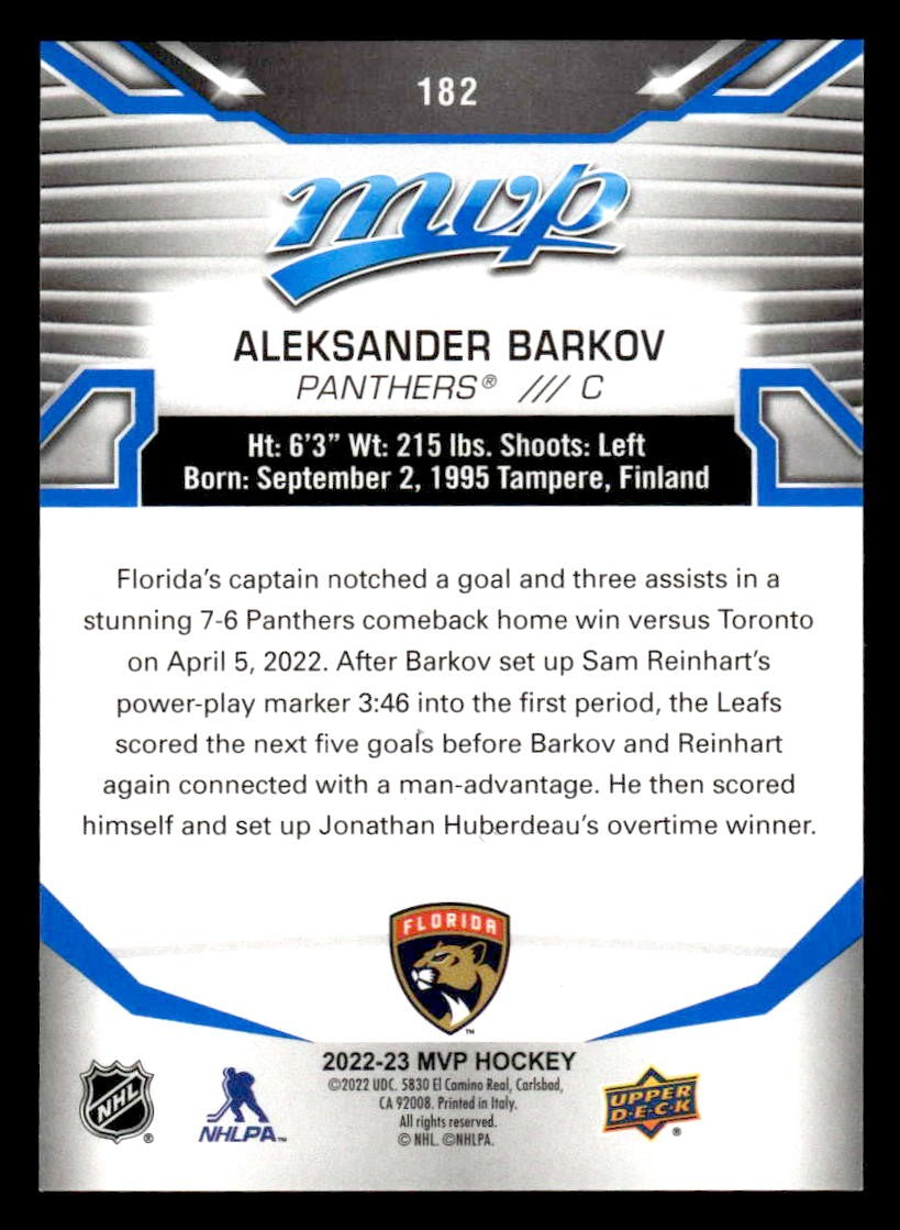 2022-23 Upper Deck MVP #182 Aleksander Barkov Blue Script