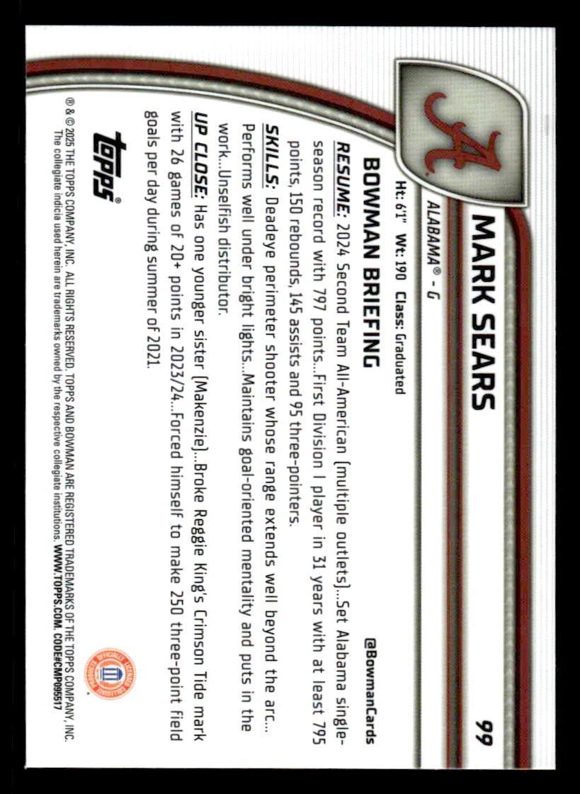 2024-25 Bowman University Chrome #99 Mark Sears