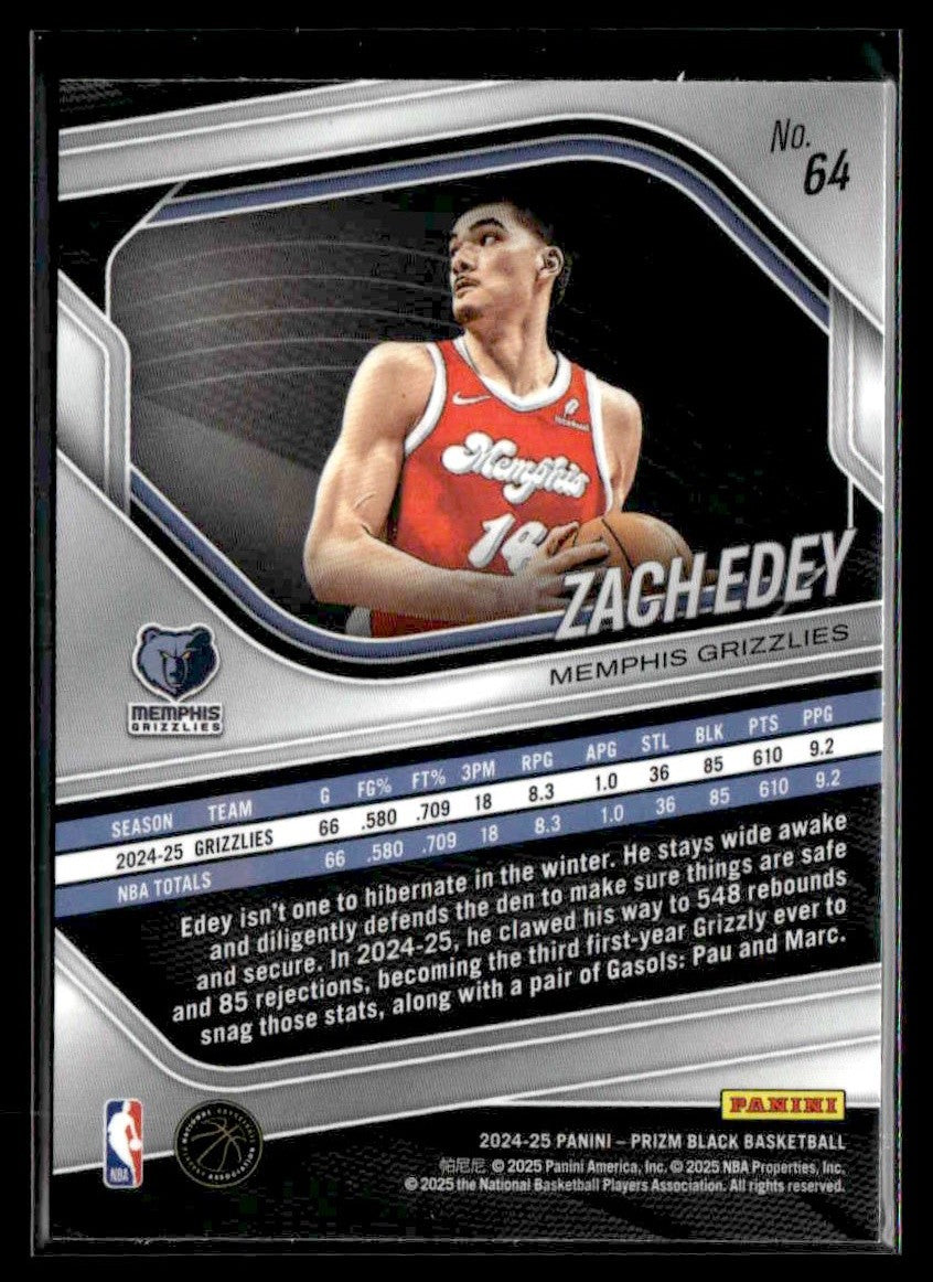 2024-25 Panini Prizm Black #64 Zach Edey