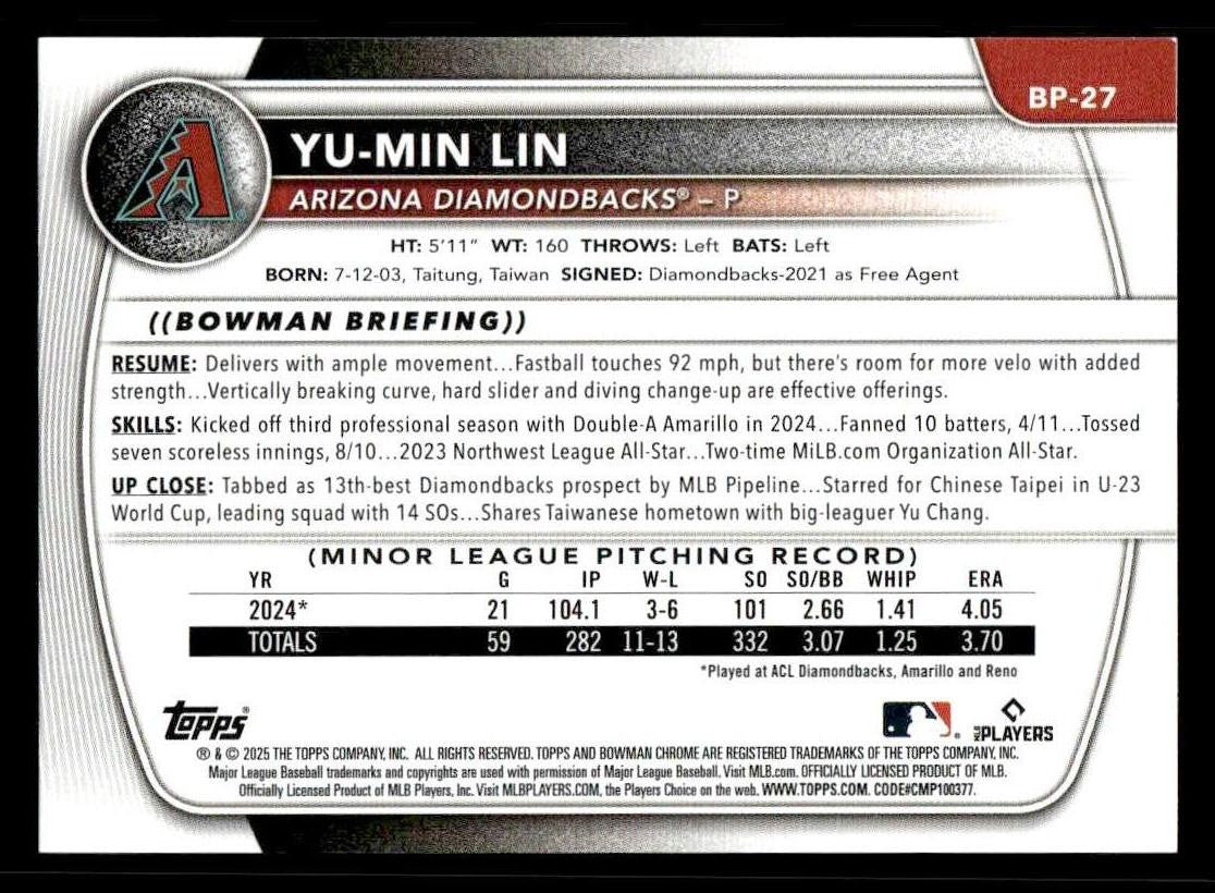2025 Bowman #BP-27 Yu-Min Lin Prospects